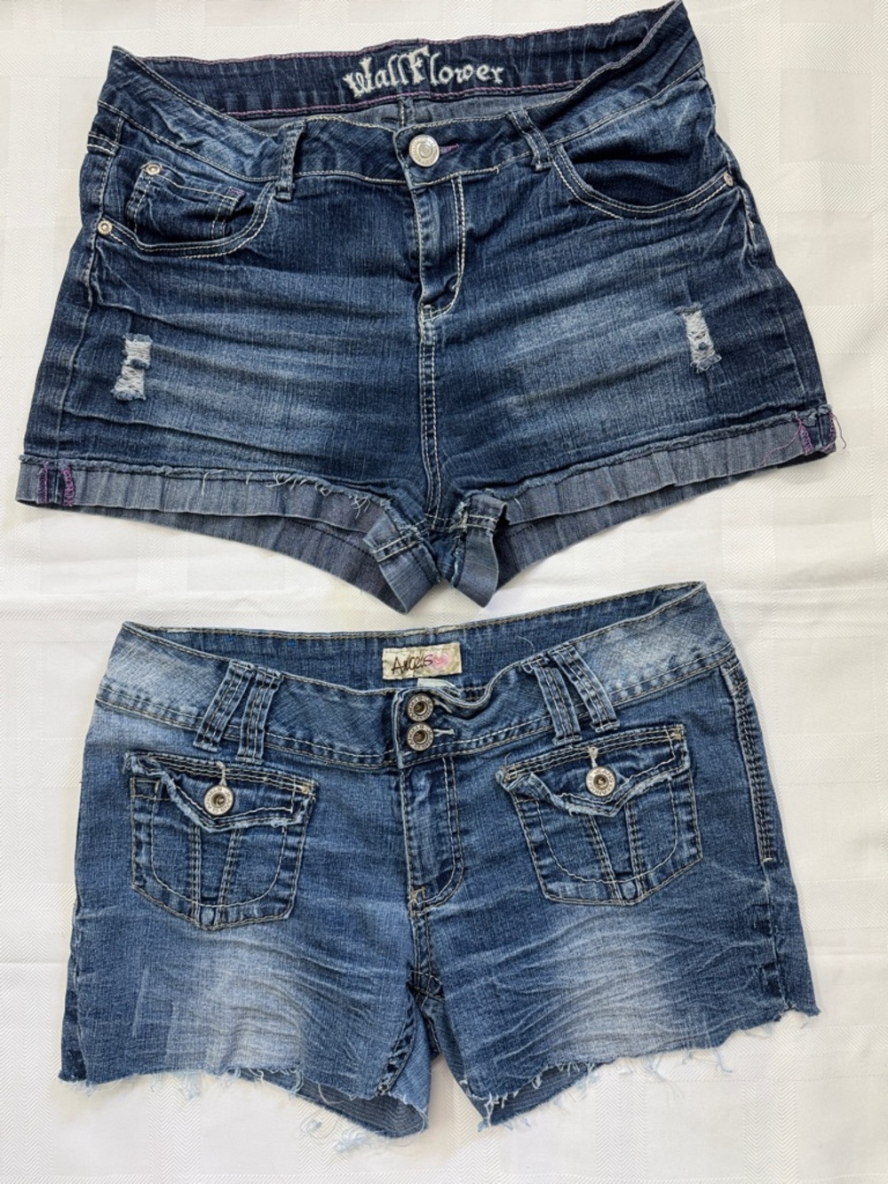 Wallflower Dark Blue Distressed Jean Shorts and Angel Lighter Blue Cutoffs